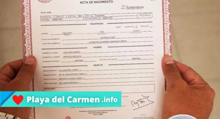 Requisitos para sacar acta de nacimiento en Playa del Carmen. Costo